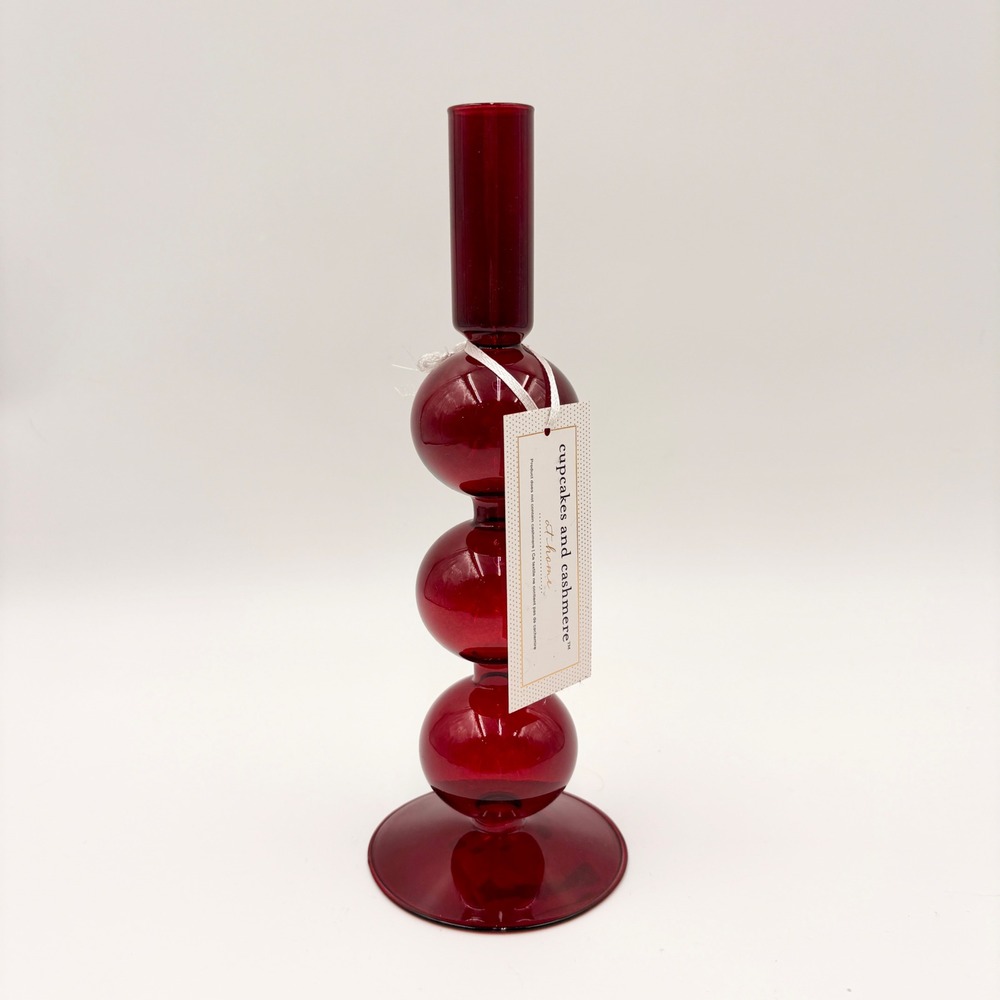 Cupcakes and Cashmere Red Glass Bubble Taper Candle Holder 10 Inch New